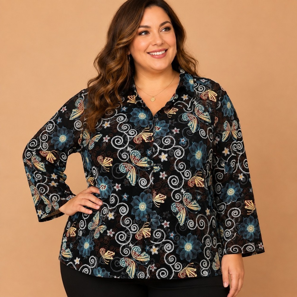 Drapers & Damons Sheer Embroidered Top Women's 2X Plus Fairycore Coquette Whimsy